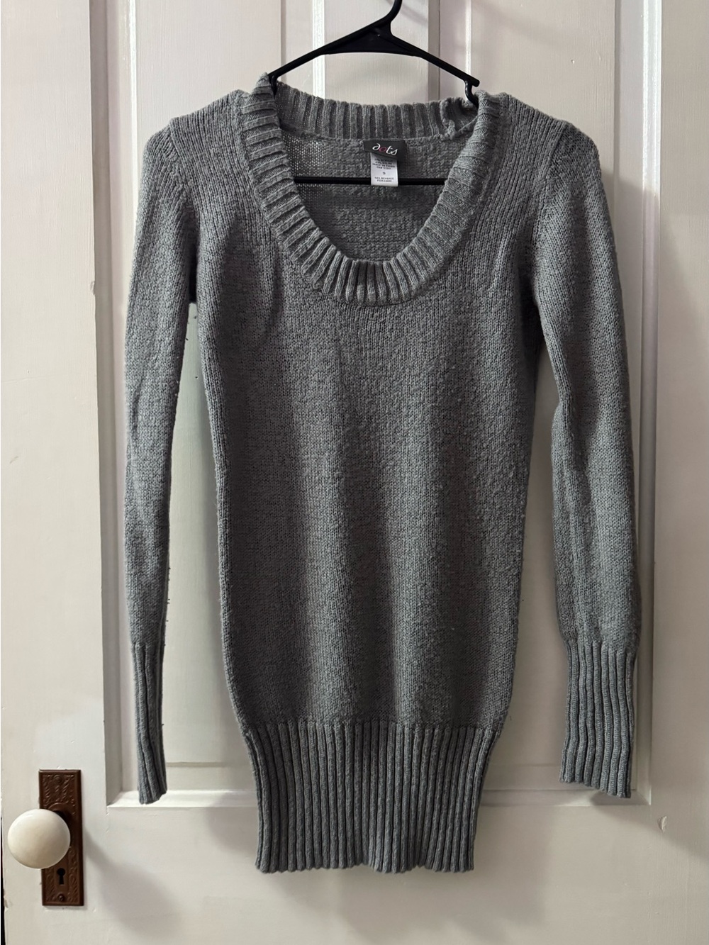 Dots Women's Gray Scoop Neck Knit Sweater